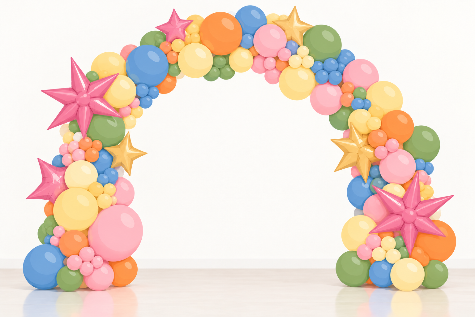 Illustration of a Statement balloon arch with star accents