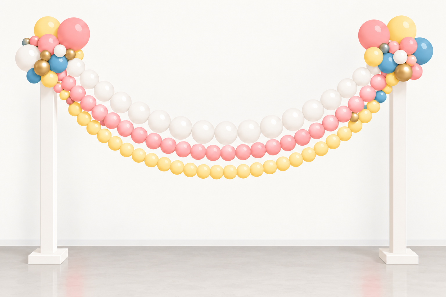 Illustration of balloon bead swags hung between two stands