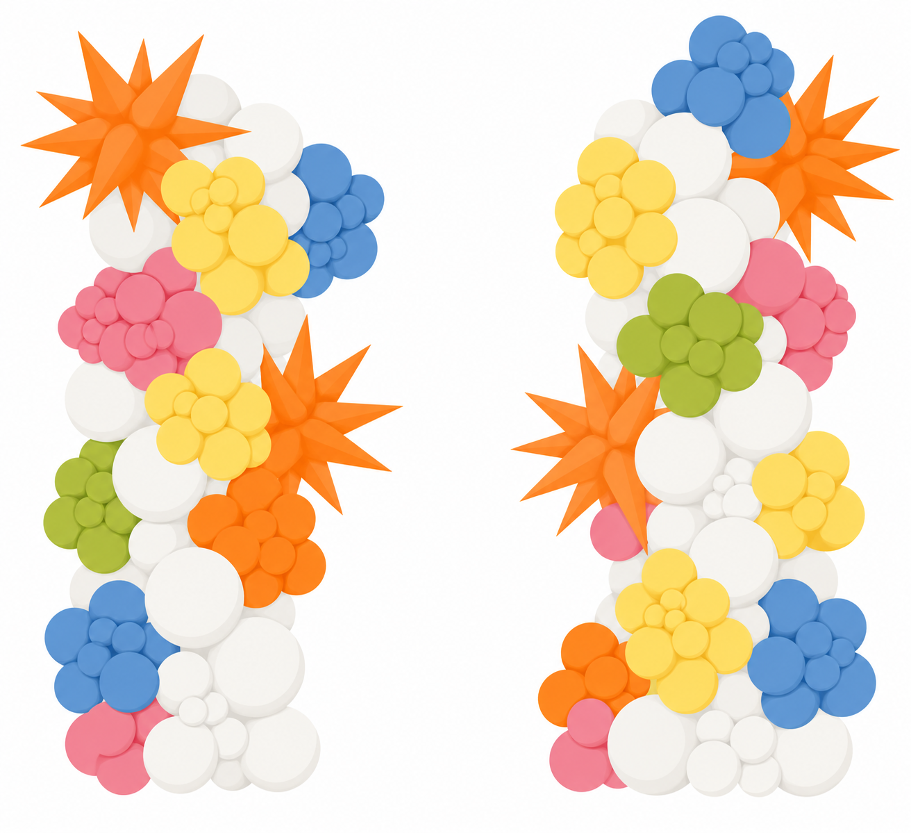 Illustration of Statement balloon columns with starburst accents