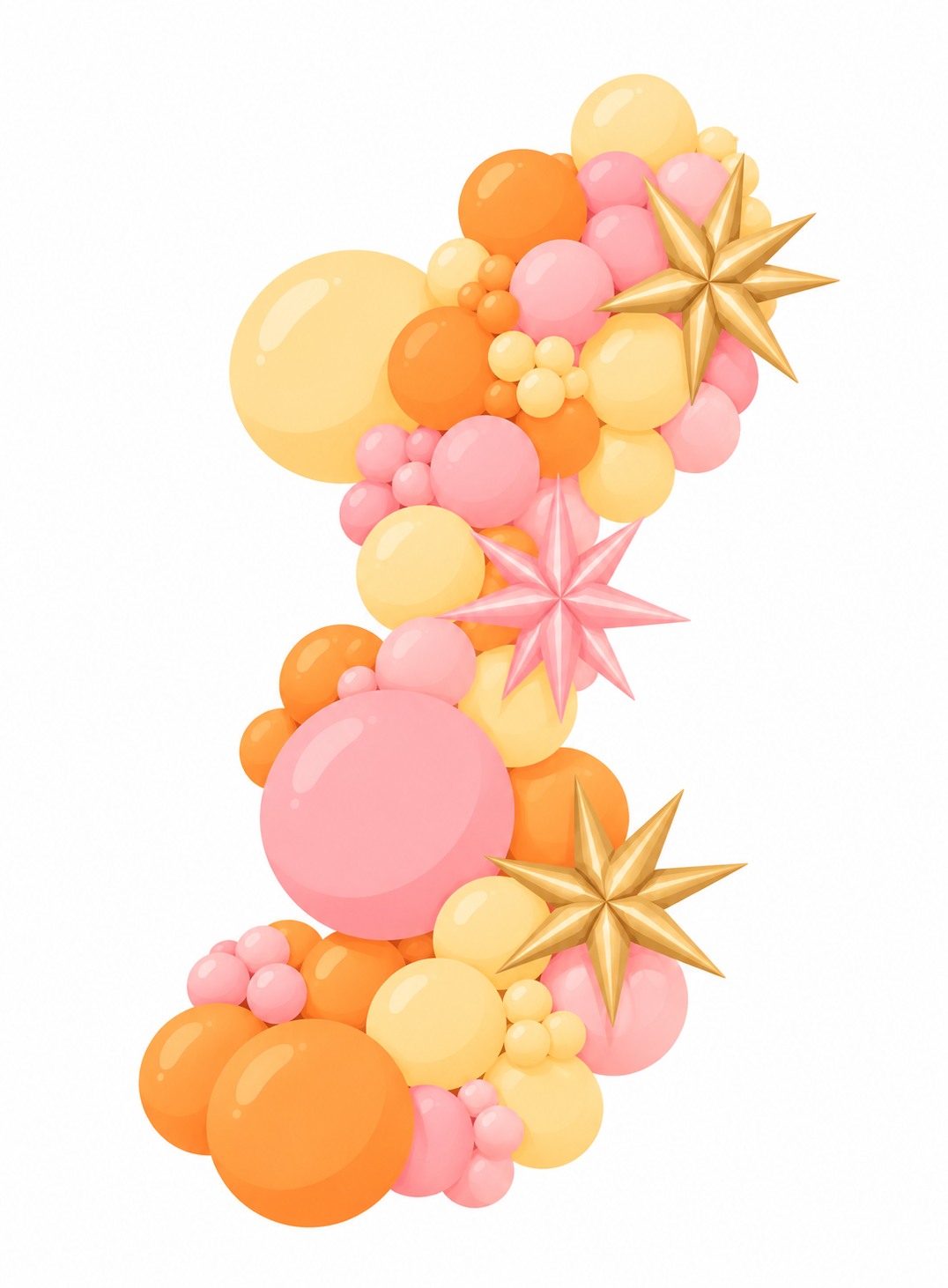 Illustration of a Statement balloon garland with mixed balloon sizes and star accents