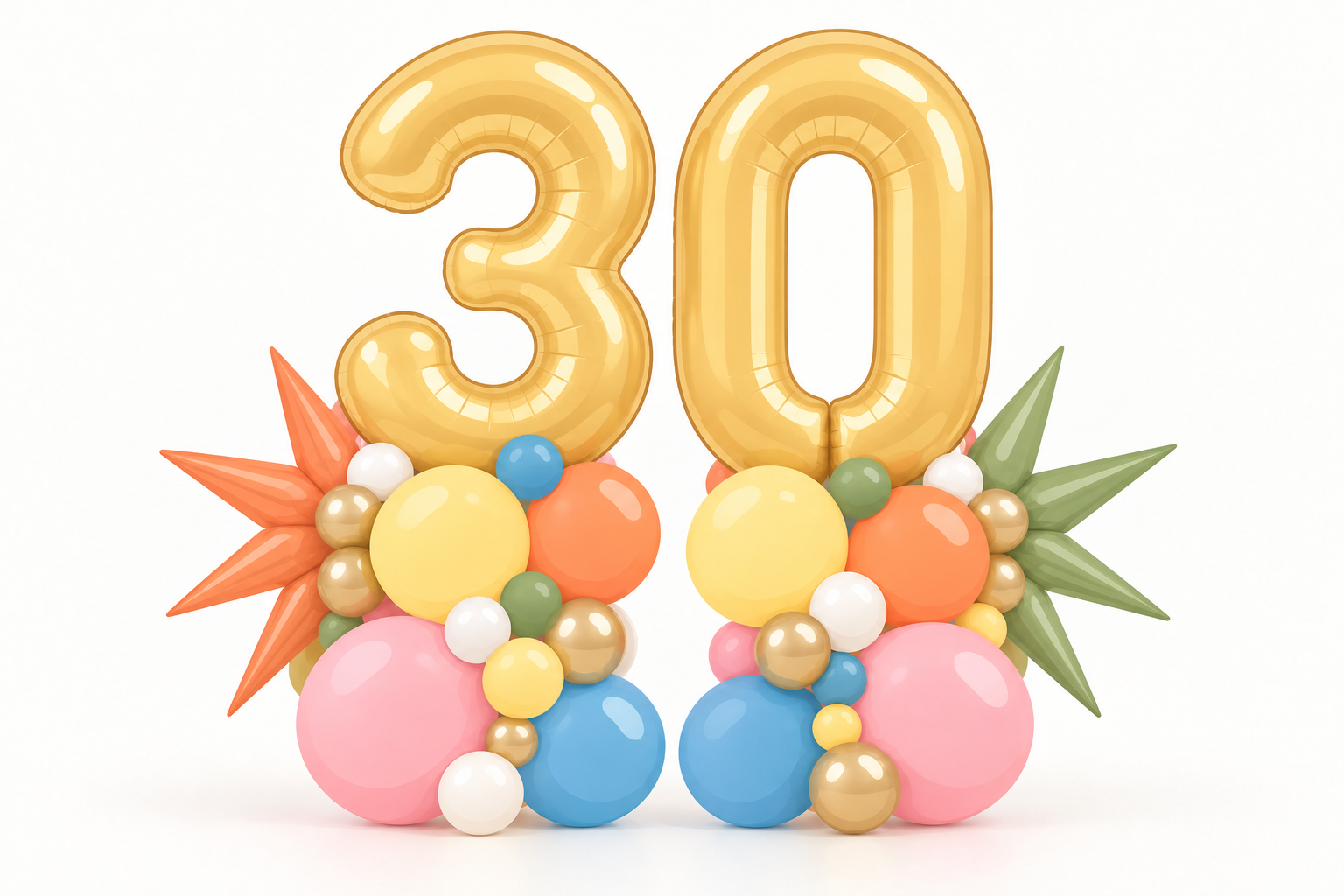 Illustration of two balloon stacks with 3 and 0 number toppers